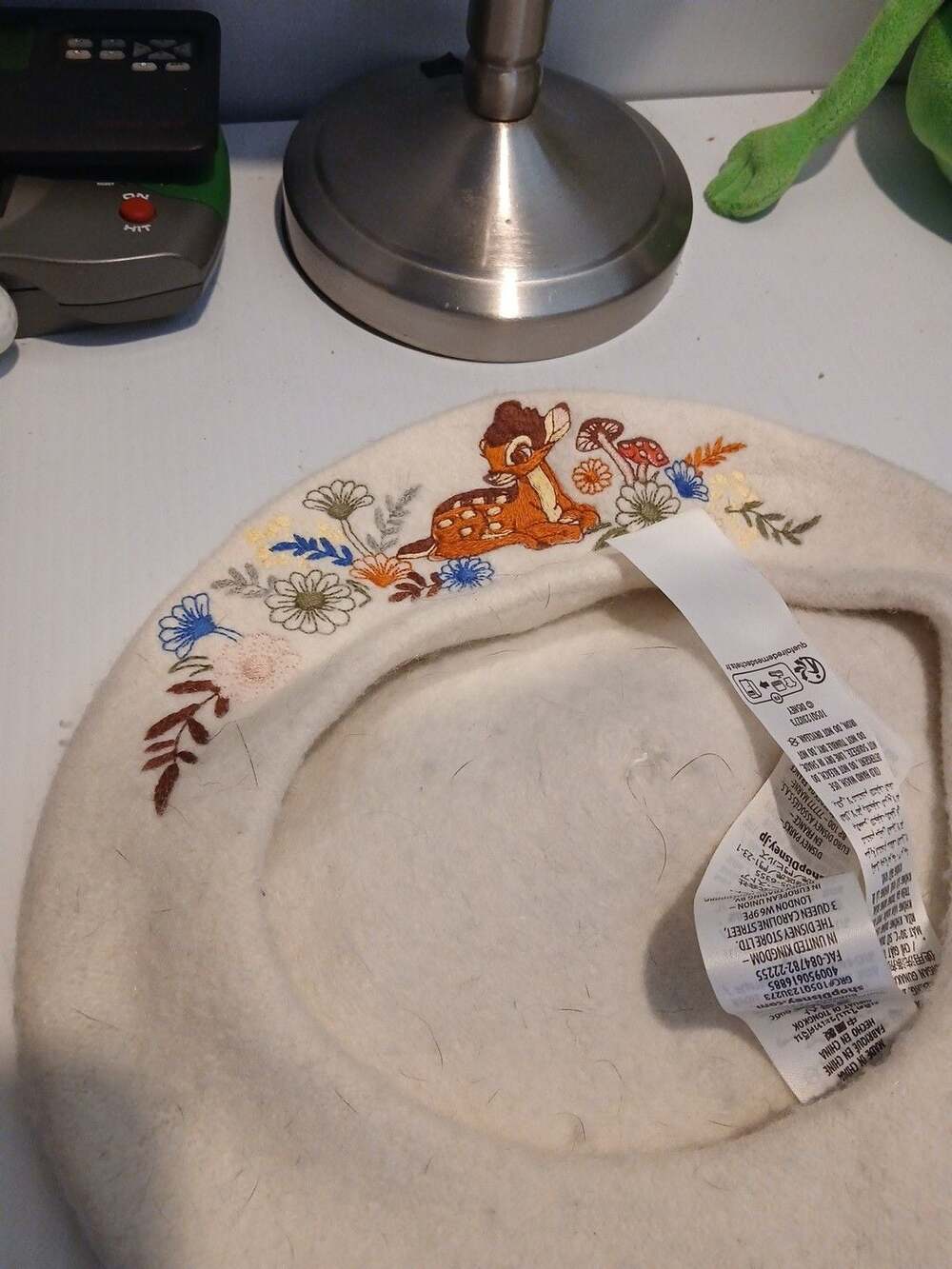 Disney Bambi Beret Hat One Size White Embroidered Flowers